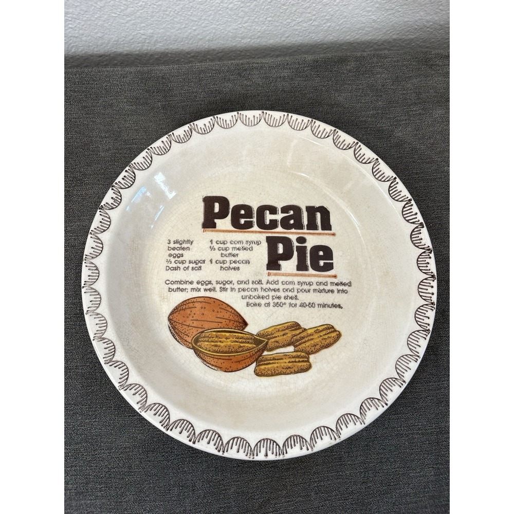 Vintage Pecan Pie Pecipe Plate Dish Mt Mount Clemens Pottery 10.5" Crazing